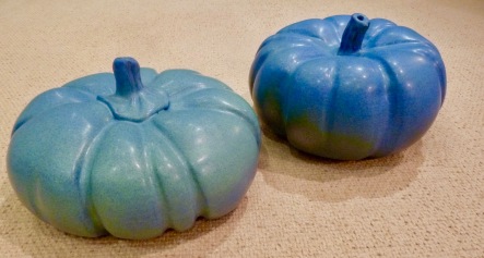 Pumpkins, Stoneware, Green-blue glaze, 30x18 and 26x20 cm
